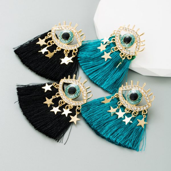 New Fashion Alloy With Diamonds Devil Eyes Tassel Earrings Female Creative Trend Personality Earrings